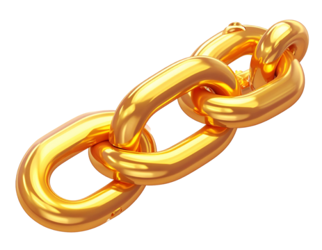 Shiny gold chain links, rendered with highlights, against a black background - Powered by Adobe