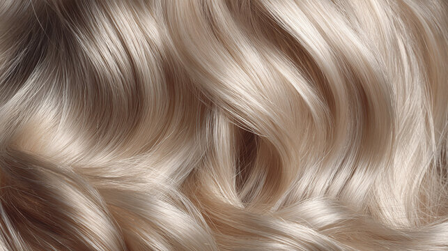 Close-up of wavy, blonde hair, capturing the texture and shine