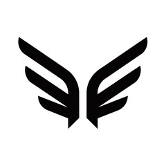 Fototapeta premium A minimalist black graphic featuring two symmetrical, stylized wings against a clean white background, resembling a modern emblem or logo.
