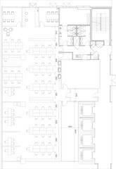 Office Furniture Layout Drawing for Employee Zone, Meeting Zone and Building Common Areas