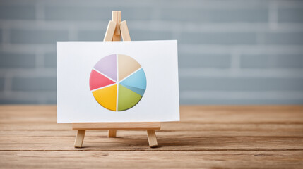 Colorful pie chart on easel representing e commerce data visualization and business analytics