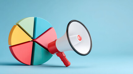 Colorful pie chart with megaphone e commerce concept showing data driven marketing insight