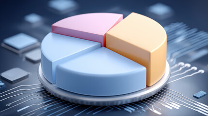 Successful e commerce business data analysis with 3d pie chart on digital technology circuit