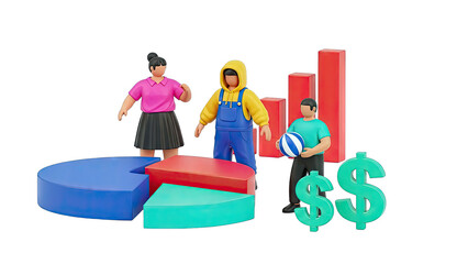 Business Team Analyzing Financial Growth with Charts and Money Symbols