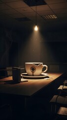 Coffee cup in spotlight on office desk