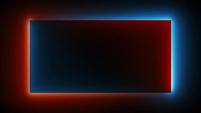 Animation of glowing neon gaming frame abstract background. abstract glowing neon border frame. Rectangle streaming frame with particles overlay, neon red and blue color motion graphic.