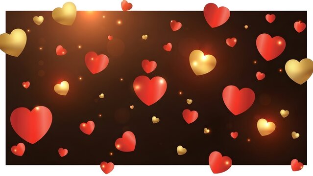 Red and gold hearts floating on a dark brown background with glowing effects