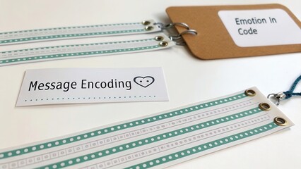 Creative Message Encoding Concept with Tags for Emotions and Communication on Clean Background