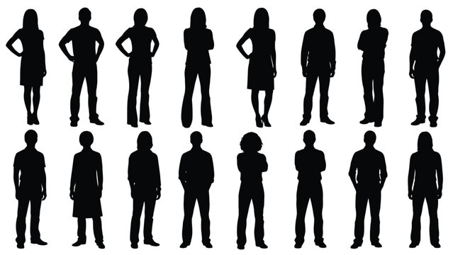 Standing people silhouette crowd representing diverse population workforce and modern social group