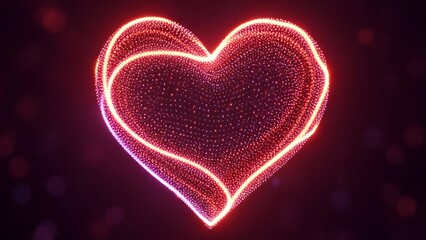 Fototapeta premium Glowing neon heart shape made of tiny lights on dark background