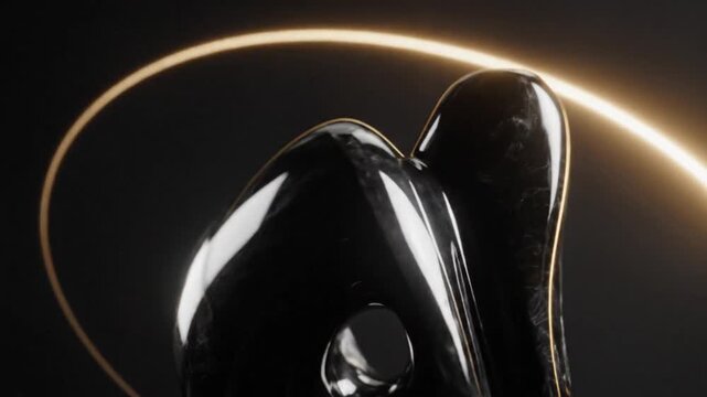 Close-up of a shiny black object with a glowing orange circle in the background against a dark