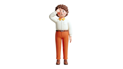 3D Cartoon Character Saluting with Hand on Forehead