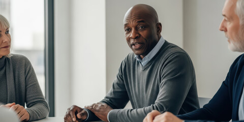 Business businessperson businessman people meeting leader lead office black man talk teamwork team work ceo male african planning collaboration plan workplace show confident calm focus during