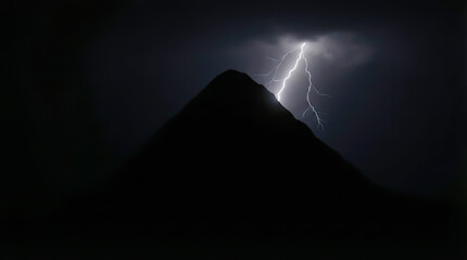 Lightning Strike on a Mountain Peak at Night