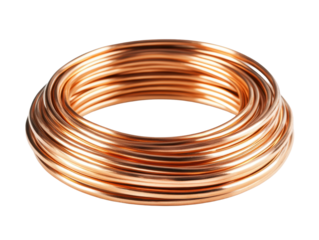 Coiled Copper Wire Roll Isolated on Transparent Background