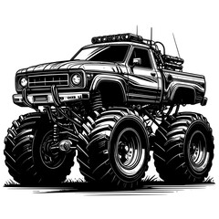 Vintage off-road vehicle vector illustration featuring a classic 4x4 antique truck isolated on white for retro transportation and automotive design