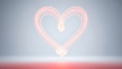 Glowing heart symbol made of light trails on a gray background