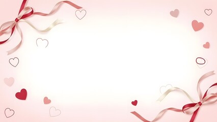 Romantic pink background with hearts and ribbons for Valentine's Day