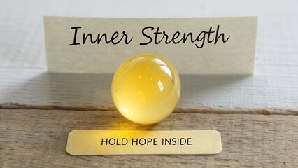 Inner Strength Symbol with Golden Sphere and Inspirational Message for Motivation and Encouragement in Life Journey