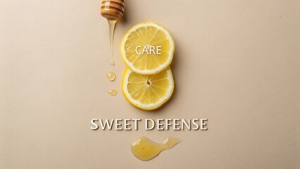 Fresh Lemon Slices with Honey Drizzling for Health and Wellness Concepts in Minimalist Background