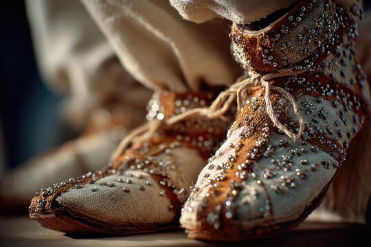Traditional Indian Juti Shoes with Intricate Embroidery Detail
