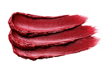 Red lipstick swatch creating elegant texture smears for cosmetics advertising and beauty concepts on transparent background