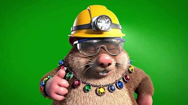 Cute cartoon mole miner character waving hello and giving thumbs up.