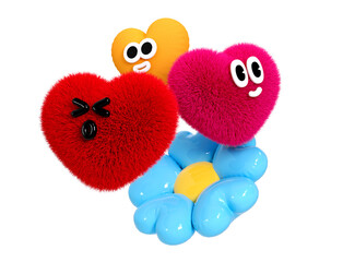 Obraz premium Cute 3D Furry Heart Characters with Funny Facial Expressions