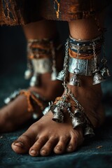 Close Up of Cultural Payal Jewelry Showing Texture and Movement
