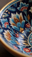 A detailed close-up of hand-painted tulip motifs on Iznik ceramics