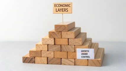 Economic Layers Concept with Wooden Blocks Illustrating Growth Under Control Strategy for Business Development