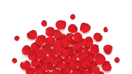 A pile of red heart shapes scattered on a white background