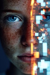 Conceptual Portrait Showing Intersection of Humanity and Technology
