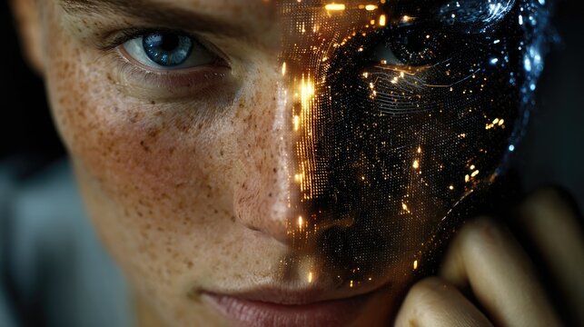 Human Face Transitioning into Digital Pixels in Futuristic Portrait
 - Powered by Adobe