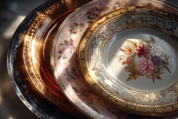 Fine Art Composition of Antique Plates with Timeless Visual Harmony
