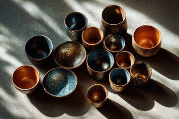Top Down Still Life of Miniature Cups and Bowls
