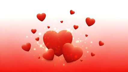 Multiple red hearts floating against a red and white gradient background with sparkles