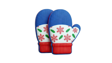 Blue and Red Mittens with Snowflake Pattern