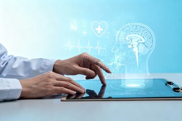 Doctor interacting with digital brain interface