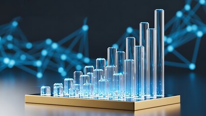 Digital Bar Chart Growth with Blue Network Connections data