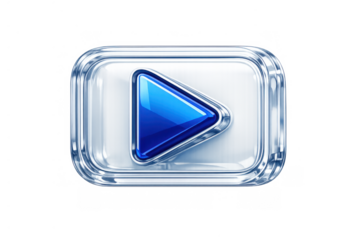 Internet video playback icon showing a glossy blue play button in a glass-like frame symbolising multimedia streaming and online content