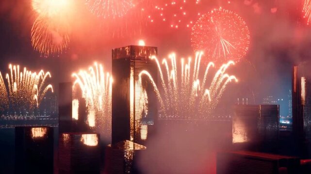 Chinese New Year Fireworks Over Skyline