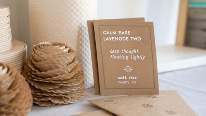 Rustic Card Design with Inspiring Quote on Brown Paper, Decorative Items in Soft Colors, Relaxed Atmosphere
