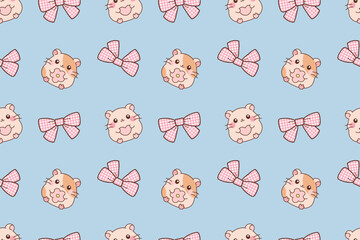 Cute hamster and pink bow seamless pattern