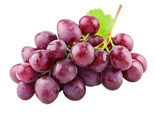 Fresh red grape cluster with green leaf
