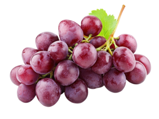 Fresh red grape cluster with green leaf