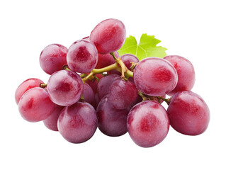 Fresh red grapes with green leaf