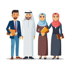 set different arabic business couple standing together arab man woman wearing traditional clothes arabian cartoon characters collection full length flat white background horizontal
