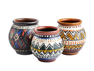 Colorful Tribal Ceramic Pots Isolated