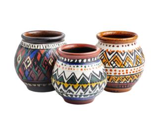 Colorful Tribal Ceramic Pots Isolated